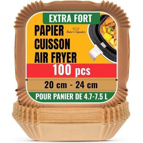 Papier Cuisson Air Fryer, 100 Pièces - Feuilles Carrées de 20-24 cm (8 po) pour Paniers de 5,5-9 L, Four, Pots - Papier Sulfurisé - Accessoires de Cuisine (1/5)