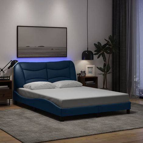 Cadre de lit avec LED sans matelas-Structure de lit avec lumière bleu 140x190 cm tissu 729858 (1/5)