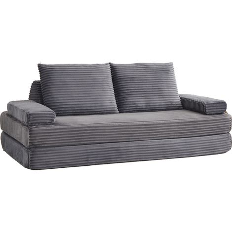 Sofá Modular 2 Plazas, Respaldo Triangular y Reposabrazos Móviles, Corduroy Gris, 211.5 x 106.5 x 62.0 cm (1/5)