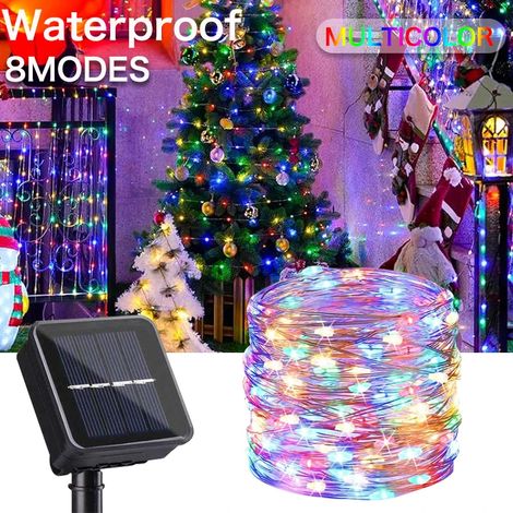 Guirlande lumineuse solaire ultra longue (52 m, 500 LED, 1200 mAh, couleur, 1 pièce) avec 1000 LED, en cuivre étanche, pour décoration de Noël, jardin ou fête. Idéale pour une utilisation extérieure. (1/5)