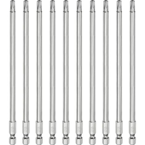 10Pcs T27 Embout Tournevis Torx 1/4" Hex Shank Longueur 6" (150mm) (1/5)
