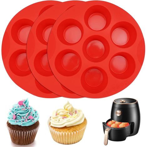 Muffinform für die Heißluftfritteuse, 3-teilig, Silikon, antihaftbeschichtet, 7 Mulden Mini-Silikonform für Kuchen, Muffins, Desserts und Gebäck (1/5)