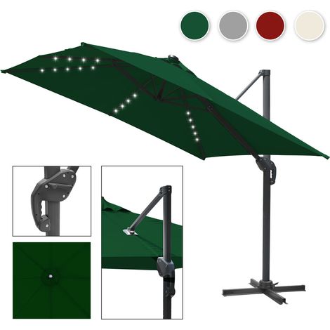TolleTour Sonnenschirm Grün mit LED-Licht – Ø300 cm Gartenschirm mit Kurbel, UV-beständig & wetterfest