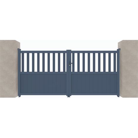 Portail aluminium battant semi-ajouré gris RAL 7016 – Largeur 3560mm – Hauteur 1600mm – Aluminium anti-corrosion – Ouverture manuelle (1/2)