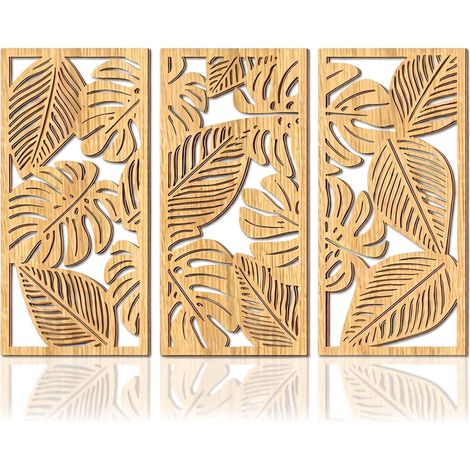 3 Feuilles Monstera Bois Mural Boho (1/5)