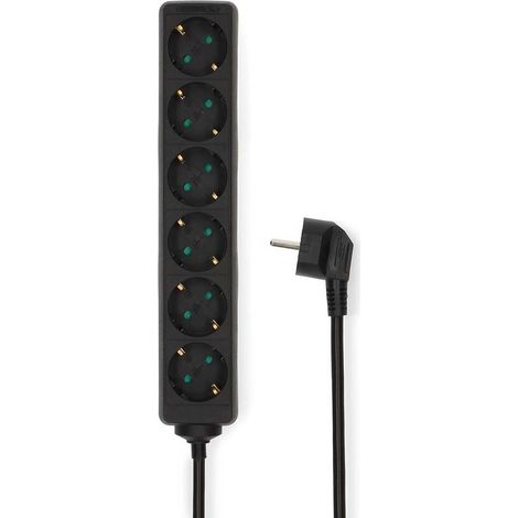 Nedis Steckdosenleiste / Schutzkontakt / Typ F (CEE 7/7) / 6-Wege / 1.50 m / 3680 W / 16 A / Art der Erdung: Seitenkontakte / 230 V AC 50/60 Hz / Buchsenwinkel: 45 ° / H05VV-F 3G1.5mm² / Schwarz