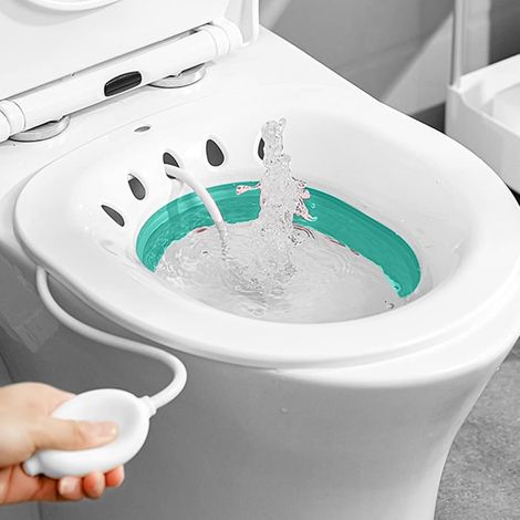 Sitzbad pour la toilette avec chasse d'eau - Ensemble bidet pour toilette - Baignoire de siège pliable pour les hémorroïdes, les soins de post-partum, les femmes enceintes et les personnes âgées (1/5)