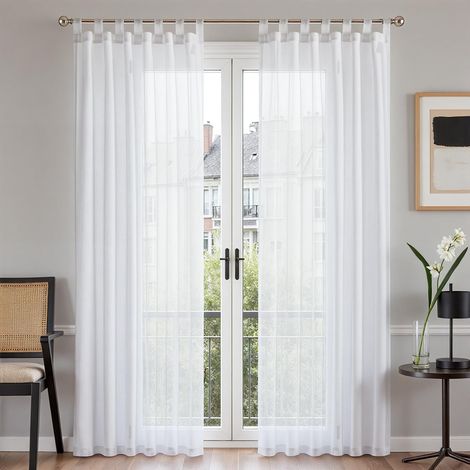 Lot de 2 Rideau Voilage Blanc Fenetre Transparent Couleur Pure Décoration d'Intérieur Salon Maison Chambre Cuisine Léger Lavable Romantique 140 x 225 cm (1/5)