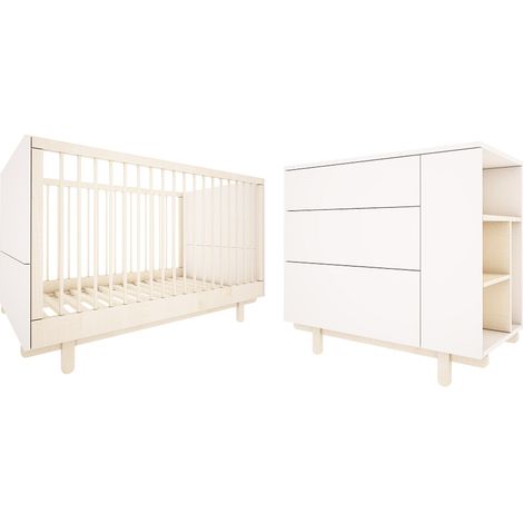 Lettino evolutivo 70x140 e Cassettiera 3 cassetti Wood Luck Romy Bianco