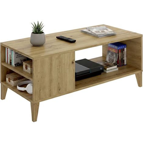 Tavolino da Salotto Fairbury, Cassetti, con Piedini, 3 Vani, 50x100x43h cm Marrone Rovere Nodi