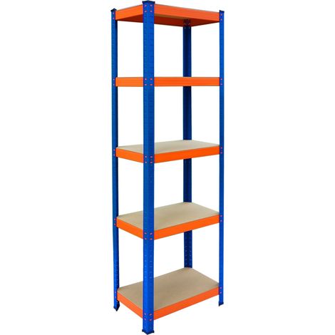 Relaxdays Heavy-Duty Shelving Unit, HWD: 180x50x30 cm, 875 kg, 5 MDF Tiers, Basement Storage Shelf, Slot-In, Blue-Orange (1/5)