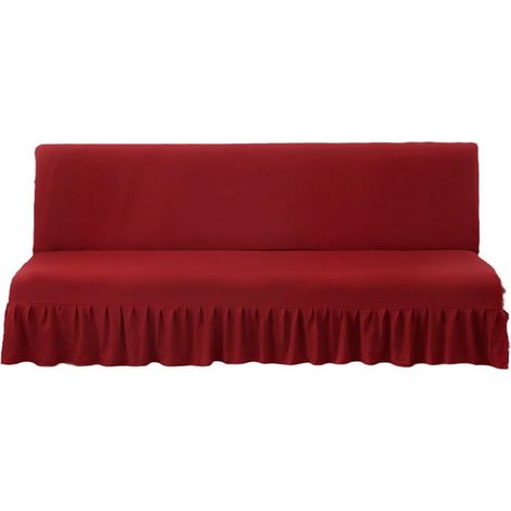 Schlichter Sofabezug mit Rüschensaum, armlos, 1- bis 3-Sitzer, rot, Höhe 190-220 cm