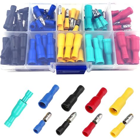 CCYKXA Electrical Terminals, 100Pcs Insulated Electrical Crimp Connectors Terminals and Kits Automotive Straight Wire Terminal Connectors (3 Different Sizes)