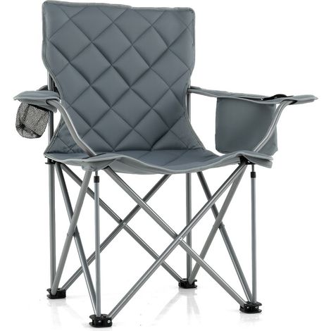 Silla de camping plegable 97 x 55 x 102 cm comodidad óptima con bolsillo aislante diseño moderno en tejido Oxford gris 200017689