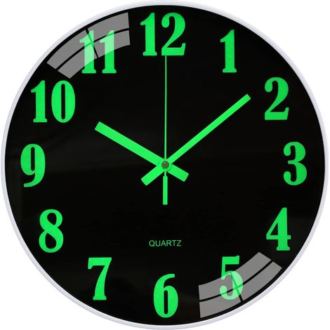 Horloge Murale Lumineuse Silencieuse 30 cm Pendule Murale Fluorescente Veilleuse Nuit Grande Horloge Décorative pour Chambre Cuisine Salon Bureau (1/5)