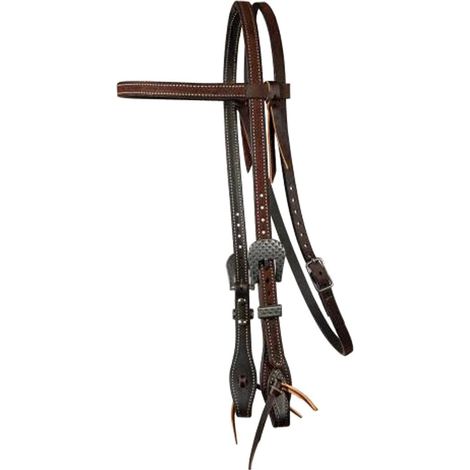 taglia unica, Cioccolato: Testiera western in cuoio roughout da 5/8" di larghezza con guanciali sagomati