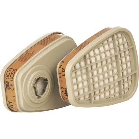 Filtres à charbon A1 pour demi-masques 3M – Protection contre gaz et vapeurs – Fermeture à baïonnette – Lot de 2 pièces