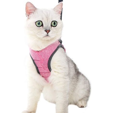Katzengeschirr - ultraleichtes Katzengeschirr- und Leinen-Set, verstellbares Geschirr für Kätzchen, Welpen, Kaninchen, Frettchen, L - Farbe: rosa - Größe: (S)