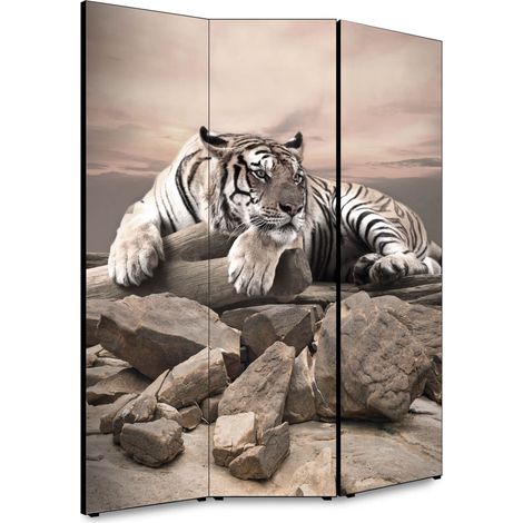 Lupia - Separe' per interni, Divisorio 135,6 x H 176 x P 3,1 cm TIGRE paravento 3 Ante in legno con Tele stampate fronte retro Soggetto unico (1/4)
