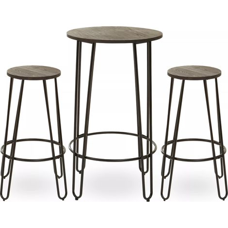 Interiors by Premier Set of 3 Black Frame Bar Table Stool Set , Hairpin Stool for Kitchen Counter, Elm Wood Metal Frame Stool (1/5)