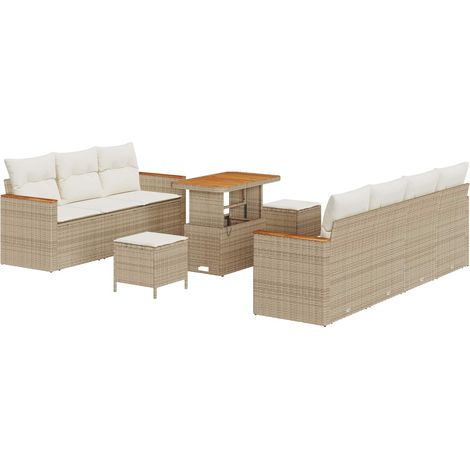 Maison Exclusive - Conjunto de sofás de jardín 10 uds. Beige ratá (1/5)
