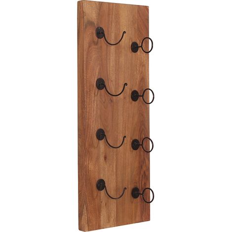 Range-bouteilles mural industriel H 80 cm en bois de manguier massif Pamela (1/5)
