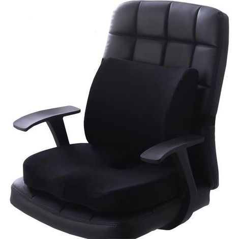 Sitzkissen mit Lendenwirbelstütze – Komfortables Polyester-Set für Büro und Zuhause – Schwarz (1/5)