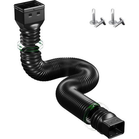 Rallonge Gouttière Flexible, Kit D'Extension De Tuyau De Pluie, Tuyau de Descente Rétractable pour Pelouses Sols en Ciment et Cour (Black) (1/5)