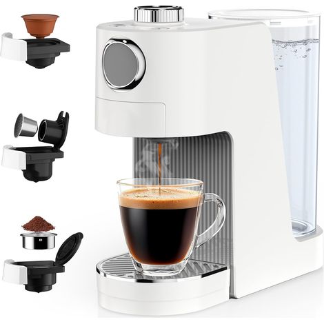 Machine à Café Expresso 3 en 1, 20 Bars, Cafetière Multi-Capsules Compatible avec Moulu, 7 Niveaux de Volume et Température Réglable, pour Maison et Bureau (Blanc) (1/5)
