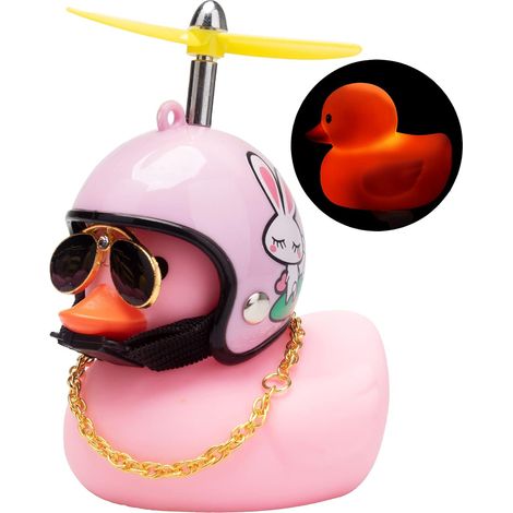Ornamenti per auto a forma di anatra di gomma rosa, campanello per bicicletta a forma di anatra, decorazioni rosa a forma di anatra per cruscotto auto, clacson per bicicletta a forma di anatra con cas