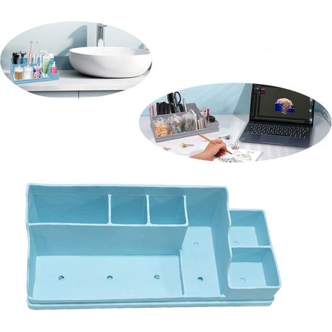 [JAMAIS UTILISÉ] Plateau de rangement de bureau, grande capacité, dimensions 350 x 140 x 110 mm, design compact et durable, parfait pour la salle de bain et le bureau, bleu (1/4)