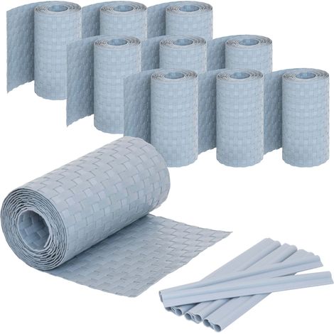 Sichtschutzstreifen Rattan Optik inklusive Befestigungsclips - 250 x 19cm, 10 Stück (25m), Hellgrau mit 20 Befestigungsclips