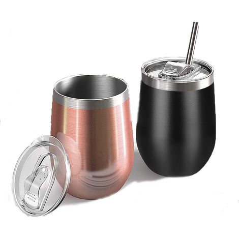 Lot de 2 verres à vin, acier inoxydable, isolation sous vide, avec couvercle, pour camping et voyage (1/5)