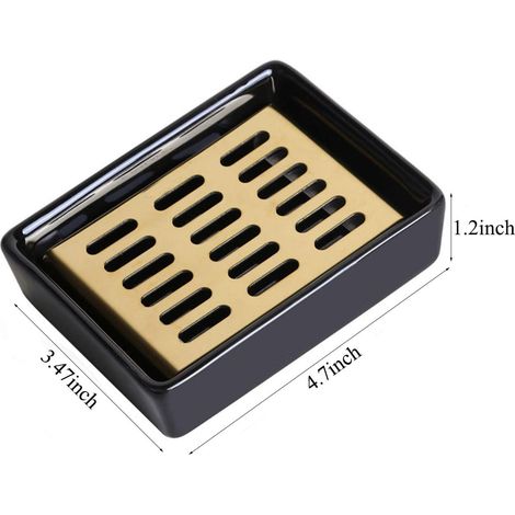 Porte-savon en céramique et acier inoxydable avec égouttoir, idéal pour la salle de bain.