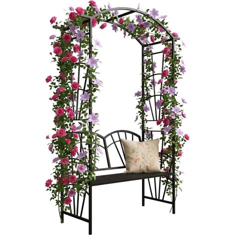 Rose Trellis Bench - Black Metal Arch for Climbers (1/5)