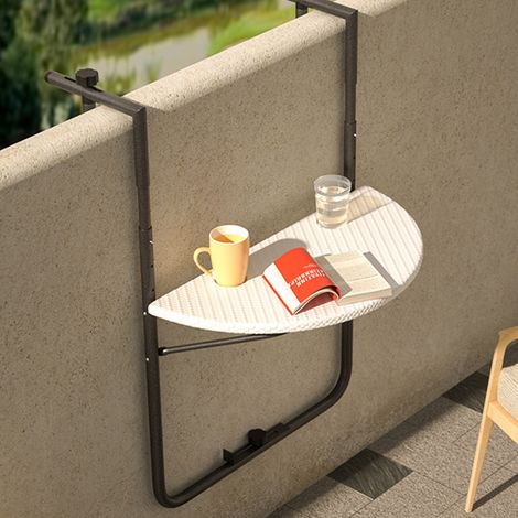 Tavolo Tavolino Ringhiera Esterno Balcone Pieghevole Metallo e Polyrattan Bianco (1/5)