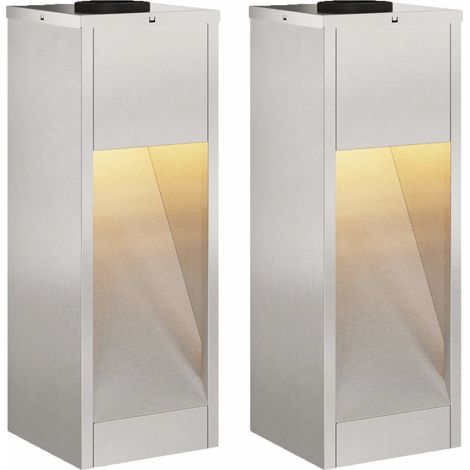 Set di 2 lampade da terra per vialetto rettangolari solari autoportanti 18 x 18 x 50 cm in acciaio inossidabile argentato 020052528