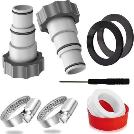 Kit adaptateur pour tuyau de piscine - Raccord pour tuyau de 1,25 pouce - Adaptateur de conversion de tuyau avec rondelle de serrage - Compatible avec les pompes filtrantes filetées Intex pour piscine (1/5)