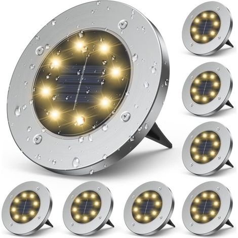 Lampe Solaire LED Décoration de Pelouse en Acier Inoxydable Paysage Jardin Prise de Terre Lumière (8pcs Blanc Chaud) (1/5)