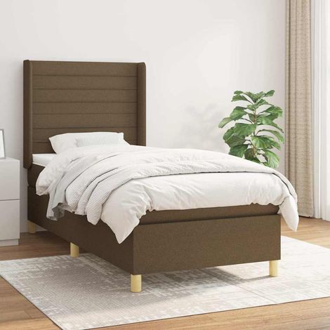Cama box spring con colchón tela marrón oscuro 80x200 cm (1/5)