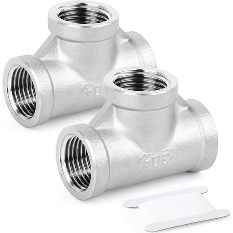 2 pièces 304 connecteurs coudés à 90 degrés en acier inoxydable, raccords de tuyauterie BSP femelles 1 "x 1" - 3/4"F (1/5)
