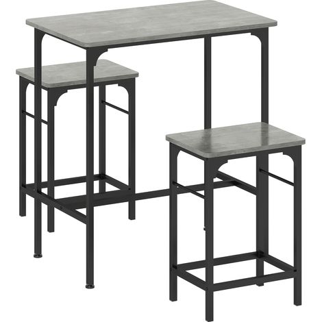 Ensemble table de bar avec 2 tabourets, structure en acier, gris, idéal pour la cuisine, la salle à manger et le salon. (1/5)