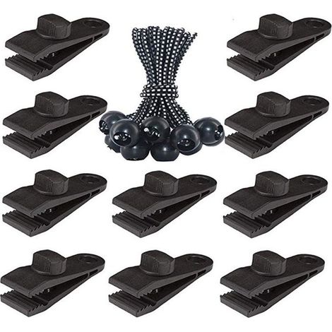 20pcs bâche tente clip, oeillet pince pour Camping tente accessoires piscine, bâche, auvent, tente de Gazebo, 10 clips + 10 boucles de corde Point blanc (1/3)