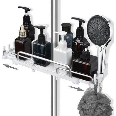 Telescopic shower shelf 28-44 cm for bathroom, hanging storage shelf for 18-25 mm shower rod (white) (1/5)