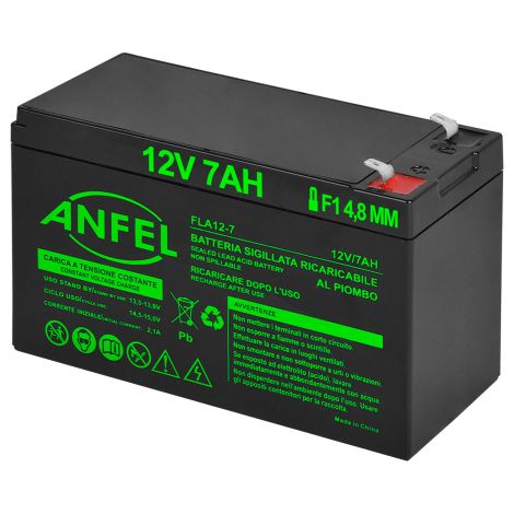 batteria piombo 12v 7ah ermetica (VRLA), adatta per UPS Gruppi di Continuita', Videosorveglianza, Sistemi di allarme, mobilita' elettrica, giocattoli, attacco faston F1 4,8mm
