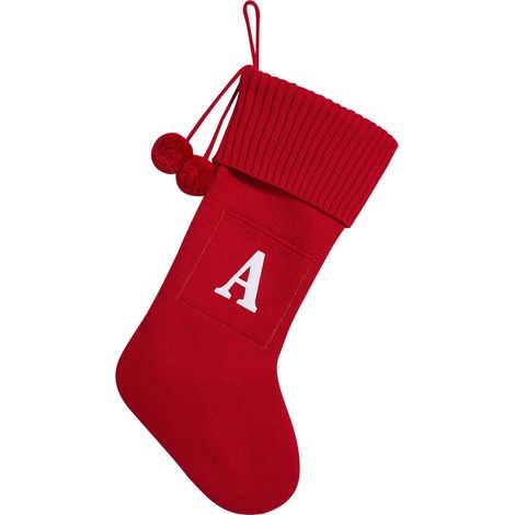 Chaussette De Noël En Tricot - Initiale Personnalisée - 27 X 42 Cm - Pour Enfants Et Adultes - Lot De 1 (1/4)
