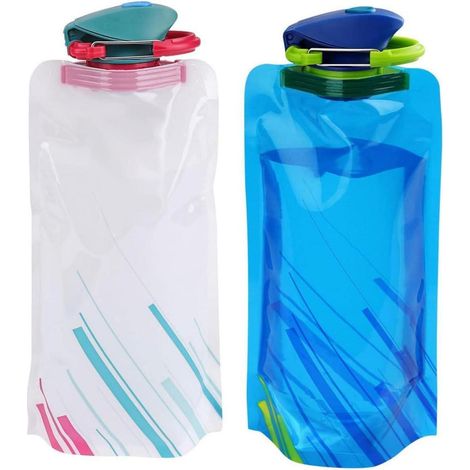 Trinkflasche faltbar wiederverwendbar 2 Stück (Blau+weiß) 2 Stück (1/5)