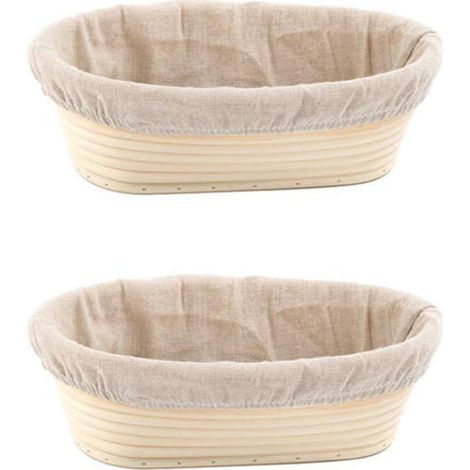 Ensemble de bannetons en rotin BakeCraft - 2 paniers de fermentation ronds de 23 cm (9 pouces) pour le levain avec doublure en lin, bols à pâte en rotin naturel indonésien faits à la main
