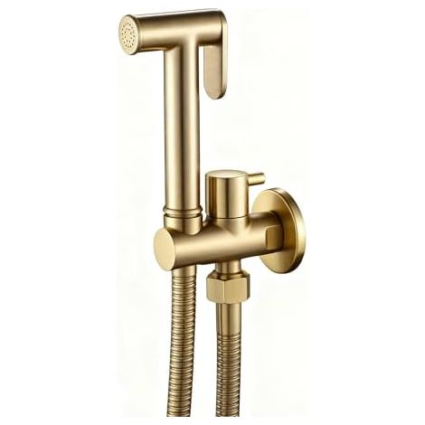 Kit Douchette WC Or Brossé, Pulvérisateur de Bidet à Main Haute Pression Toilettes Laiton Toilette avec 1.5M Tuyau, pour L'hygiène Personnelle Golden - (1/5)
