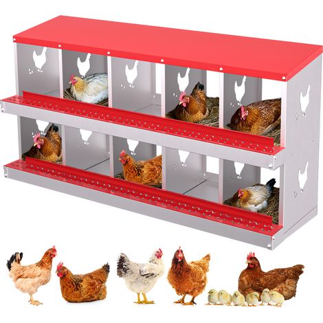 Nid Pondoir 10 Alvéoles en Acier Galvanisé – Antirouille, Récolte des Œufs Facilitée, Poulailler Pratique, rouge (1/5)